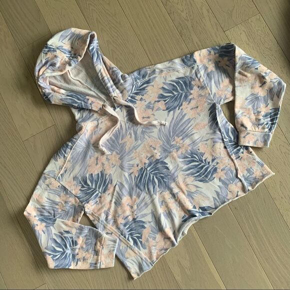 Pastel Tropical Print Cropped Hoodie - Picture 1 of 9